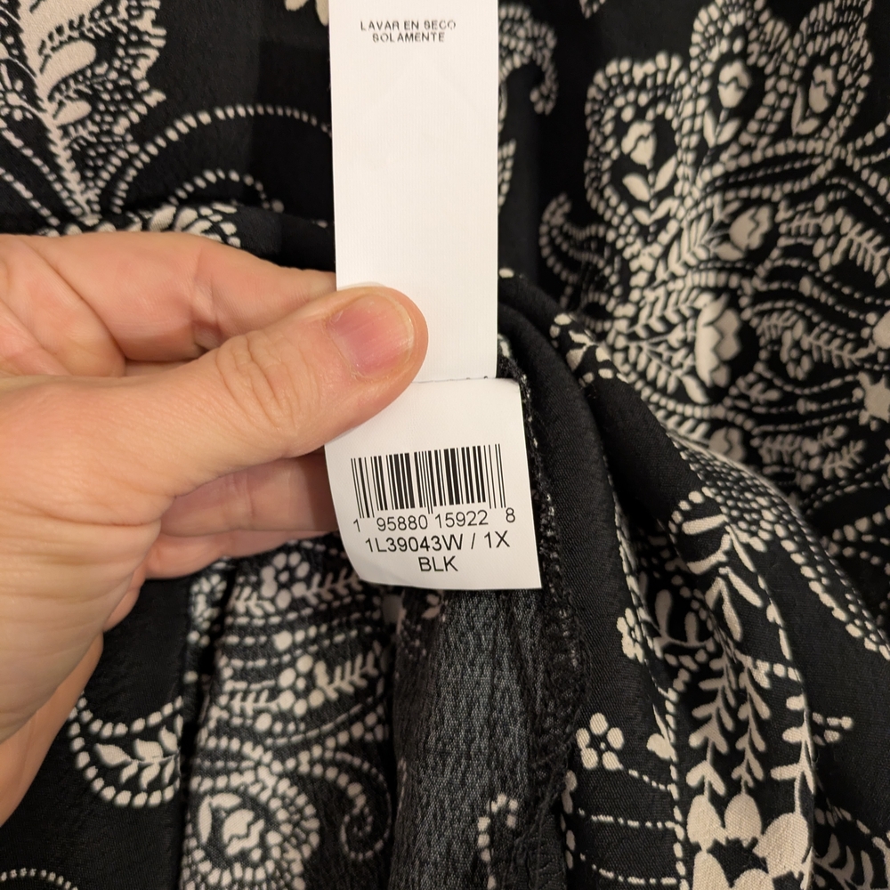 Karen Kane 1X Blk/White Floral/Paisley Cute Goth Classic Core Flowy Peasant Boho - Picture 5 of 7